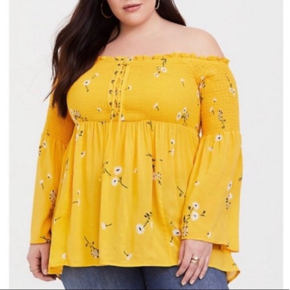 torrid Tops - Torrid Yellow Floral Cold Shoulder Blouse